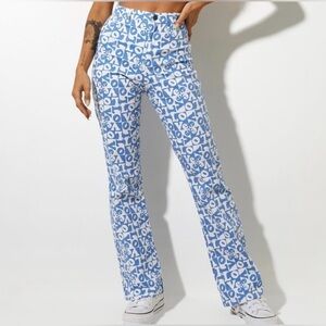 Motel Rocks Blue and White Graphic Pants